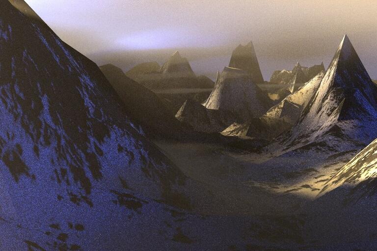 A digital image of snowy mountains