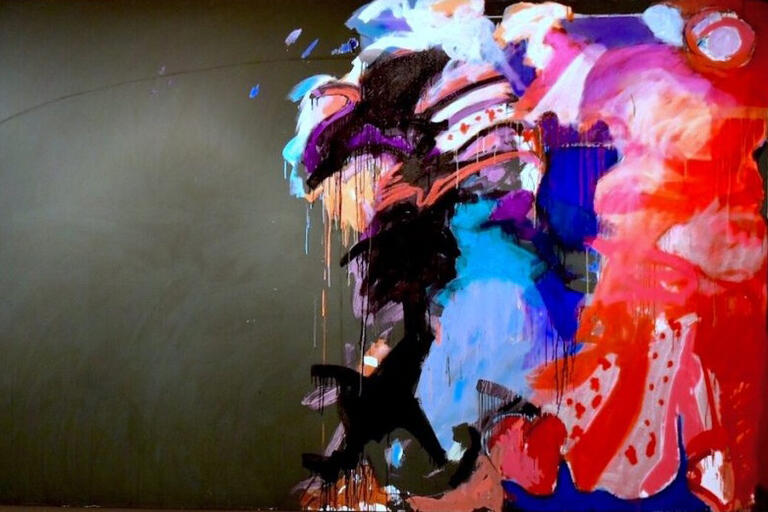 Mary Lovelace O'Neal's 1993 painting, "Racism is Like Rain, Either it’s Raining or it’s Gathering Somewhere"